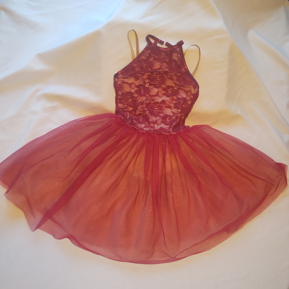 Elegant Red Lace Kids Costume Dress